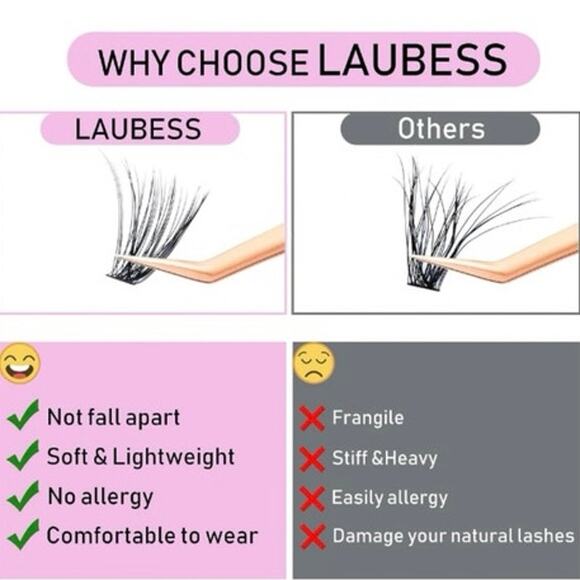 LAUBESS LASH Lash Extension Kit 20D+40D Lash Clusters/Lash Bond Seal/Tweezers - Picture 3 of 9